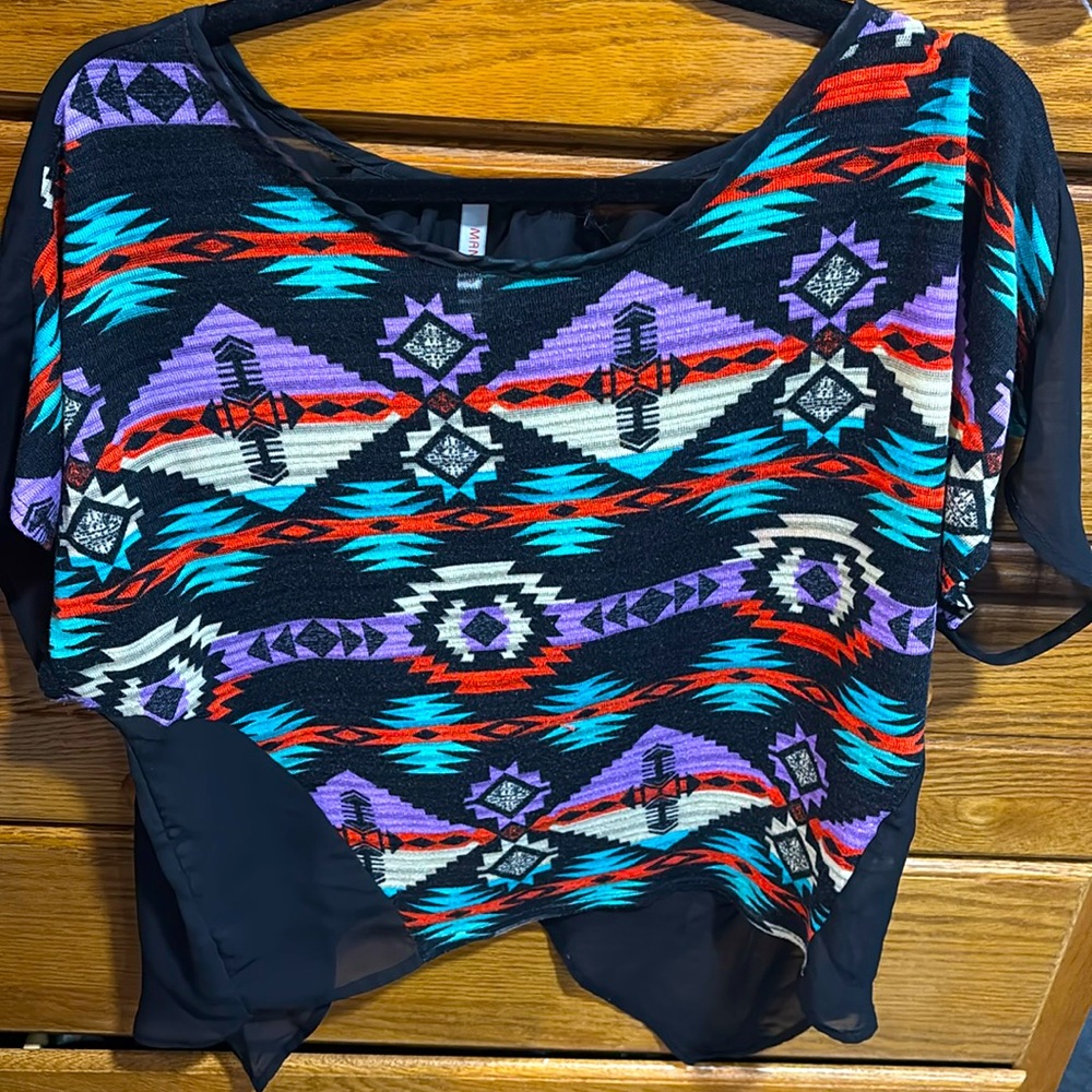 Medium sheer Aztec print top with back  opening